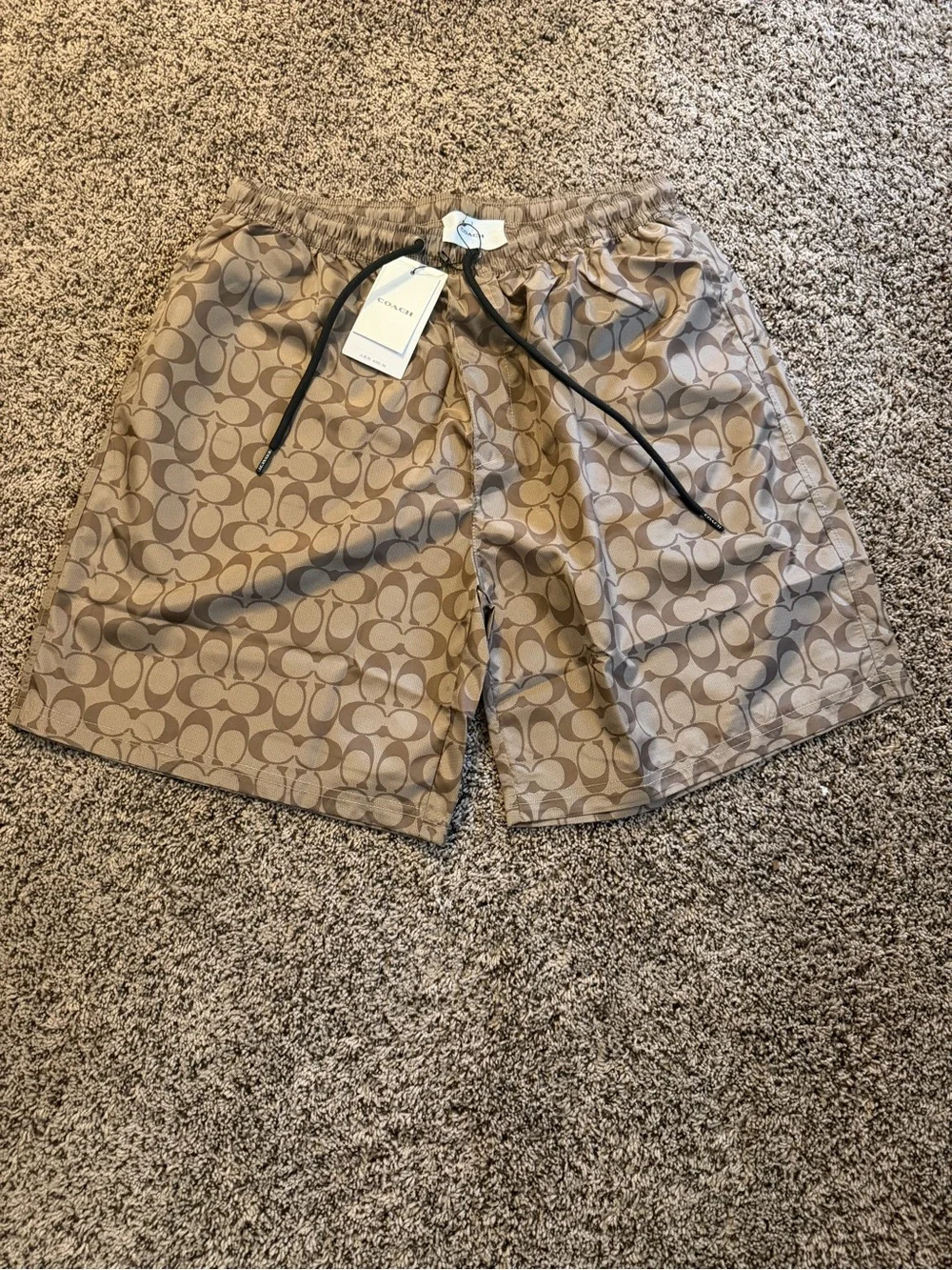 Coach Tan Logo-Print Drawstring Women's Shorts